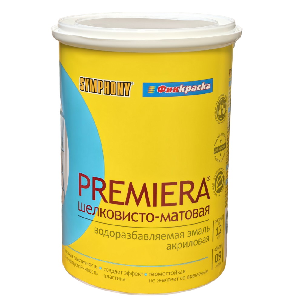 PREMIERA, шелковисто-матовая, влагостойкая, эмаль с эффектом пластика (База А), 0,9 литра